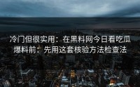 冷门但很实用：在黑料网今日看吃瓜爆料前：先用这套核验方法检查法