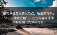 最容易被忽视的风险点：所谓黑料网app“正能量往期”，往往更容易让你放松警惕（先保存再看）