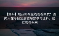 【爆料】蘑菇影视在线观看突发：圈内人在今日凌晨被曝曾参与猛料，脸红席卷全网